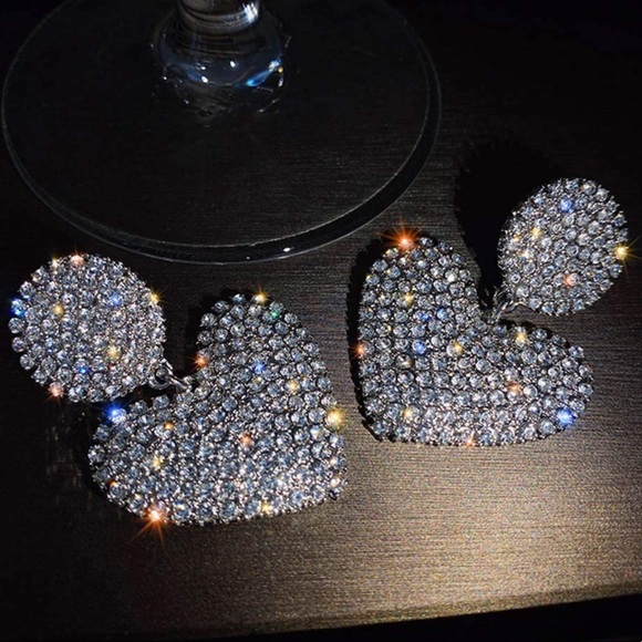 Heart Earrings Vintage Earrings Rhinestone Earrings Dangle Vintage Jewelry - Picture 4 of 6